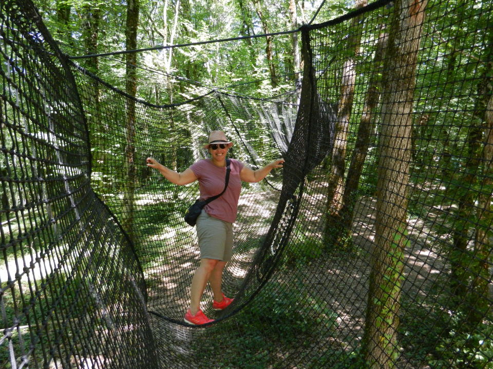 Judy caught in the net ... over 100 m long and about 5 m up in the trees.